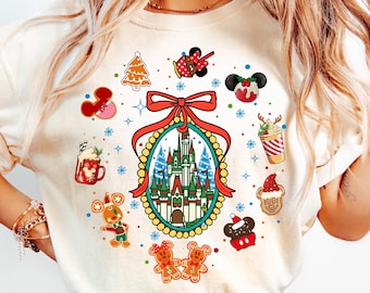 Coquette Bows Disneyland Castle Christmas Shirt, Magic Kingdom Christmas Shirt, Disney Christmas Shirt, Mickey and Friends Christmas Tee