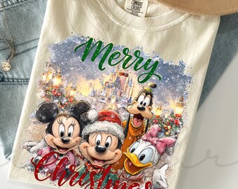 Comfort Colors® Disney Christmas Shirt, Mickey and Minnie Christmas T-shirt,  Disney Mickey and Minnie Merry Christmas Shirt, Disney Family
