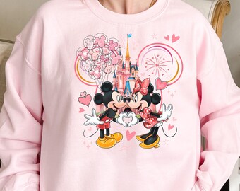 Bluza i koszulka Disney Mickey Minnie Love, walentynkowa koszulka Myszki Miki i Minnie, koszulka Disneyland Love, bluza z okrągłym dekoltem Myszki Miki i Minnie Kiss