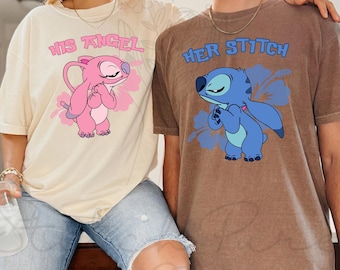 Comfort Colors Disney Stitch & Angel Matching T-Shirt, Stitch Couple Tee, Disney Best Friends Shirt, Family Vacation Gift