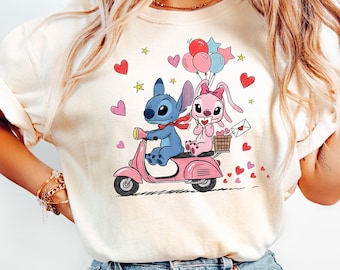 Maglietta e felpa Disney Stitch and Angel per San Valentino, grazioso regalo di San Valentino per coppie, maglietta per amanti Disney, dolce maglietta per San Valentino