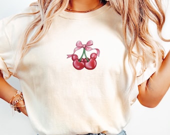 Comfort Colors® Coquette Bow Mickey Cherry Baby Tee Crop Top, WDW Disneyland Girls Trip Shirt, Disney Mickey girly aesthetic Shirt
