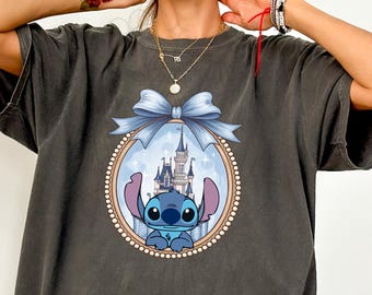Disney Stitch Shirt, Retro Stitch Coquette Shirt, Magical Kingdom Shirt, Disney Castle Shirt, Disney Shirts, Disney Tshirts, Disney Stitch