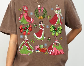 Camiseta navideña de princesas Disney, camiseta de princesas para las fiestas, camiseta para niñas para el viaje de Navidad a Disney, lindo regalo navideño de princesas para niños, camiseta navideña