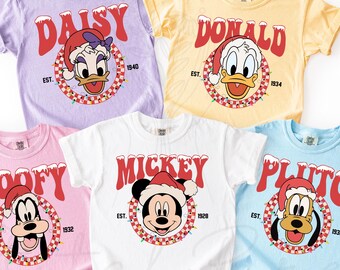 Camiseta navideña familiar a juego de Disney Mickey y sus amigos, camiseta navideña de Disneyland con todos los personajes, camiseta navideña familiar a juego, viaje a Disney