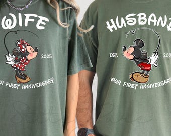 Custom Disney Anniversary Shirts Matching Couple Disneyworld Tee, Wife Husband Disney Trip Shirt, First Anniversary Est Year Disneyland Tees