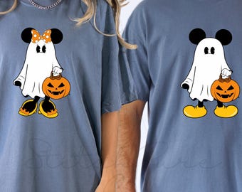 Retro Mickey Minnie Halloween Couple Shirts, Mickey Ghost Shirt, Minnie Ghost Shirt, Spooky Season Shirt, Disney Halloween Shirt, Disney Top