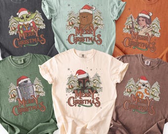 Comfort Colors Disney Star Wars Family Christmas Shirts, Santa Darth Vader R2-D2 C-3PO Xmas Tee, Galaxy’s Edge Holiday Gift Shirt, Christmas