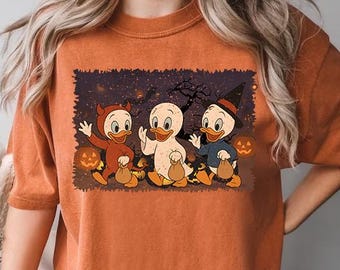 Comfort Colors® Retro Huey Dewey Louie Halloween Costume Trick Or Treat Shirt, Ducktales Disneyland Halloween Party, Spooky Season Disney