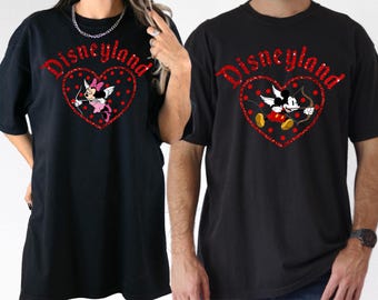 Mickey And Minnie Couple Glittery Sweatshirt, Disneyland Valentine Couple Hoodie, Disney Valentines Day Shirt, Mickey Minnie Love Shirt