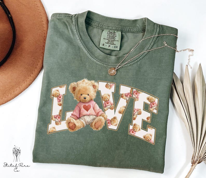 Comfort Colors Patchwork Teddy Bear Valentine Shirt, Cute Love Bear ...