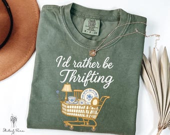 Comfortkleuren T-shirt I'd Liever Thrifting, Thrift Aesthetic Graphic T-shirt, shirt retro vintage shopliefhebber, boetiekcadeau