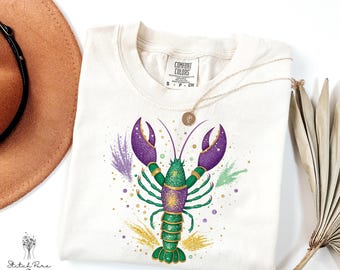 Maglietta Comfort Colors Mardi Gras Crawfish, maglietta Louisiana Crawfish, maglietta Mardi Gras, alligatore Mardi Gras, maglietta regalo