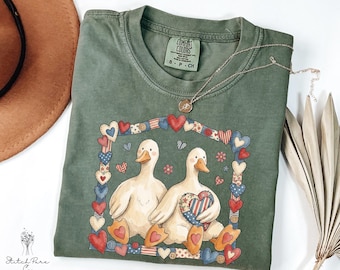Komfort Farben Vintage Gans T-Shirt, Land Bauernhaus Ente T-Shirt, 90er Jahre Retro Gans Paar Shirt, Cottagecore Tier T-Shirt