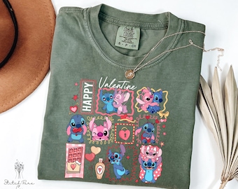 Comfort Colors Stitch Valentine’s Day Shirt, Disney Love Lilo & Stitch Tee, XOXO Disneyland Valentine Shirt, Cute Stitch Candy Lover Tee