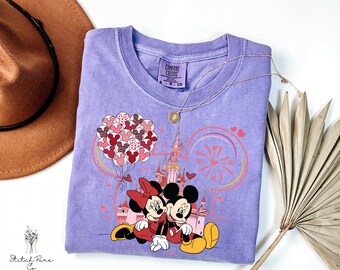 Comfort Colors Classic Valentine’s Day Mickey & Minnie Shirt, Retro Disney Lovers Tee, Cute Valentine Gift for Girlfriend,Mickey Minnie Love