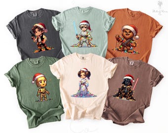 Comfort Colors Disney Star Wars Family Christmas Shirt, Santa Darth Vader R2-D2 C-3PO Xmas Tee, Galaxy’s Edge Holiday Gift Shirt, Disney Tee