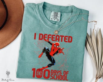 Comfort Colors Spiderman 100 Days of School T-Shirt, Captain America Superhero Tee, Disney Kids Back to School Shirt