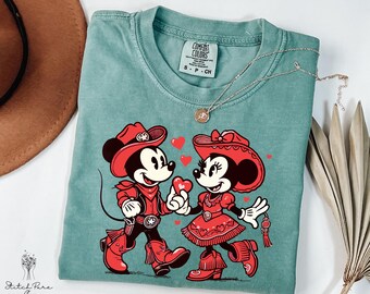Comfort Colors Valentines Day Minnie Mickey T-Shirt, Disney Valentines Tee, Cowboy Mickey Minnie Valentine Shirt, Cute Disney Love Shirt