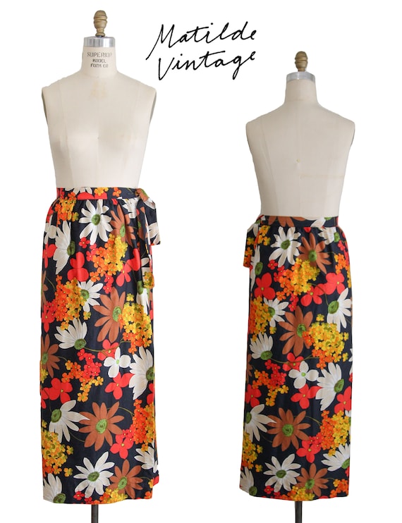 Vintage Floral Wrap Skirt Beverly Vogue 70s Mod Sk