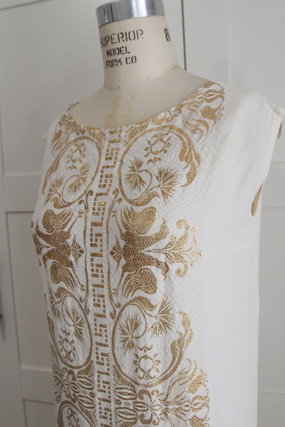 Vintage Gold Embroidered Shift Dress True Vintage… - image 5