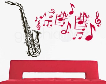Wall decals SAXOPHONE with MUSIC NOTES Removable vinyl art stickers interior decor 41x68 inches