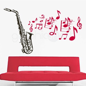 Wall decals SAXOPHONE with MUSIC NOTES Removable vinyl art stickers interior decor 41x68 inches