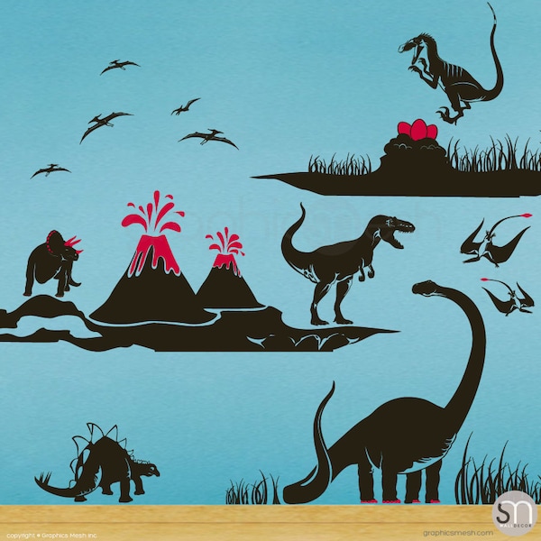 Dinosaur World Wall Decals |  T-Rex Dino Wall Stickers Jurassic Nursery | Decor Large Vinyl Dinosaur Wall Decal Kids Bedroom Playroom