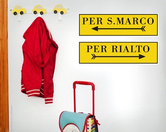 Wall decals "Per Rialto" & "Per S.Marco" PRINTED SIGN - Italy VANICE inspired wall decor - Interior wall stickers