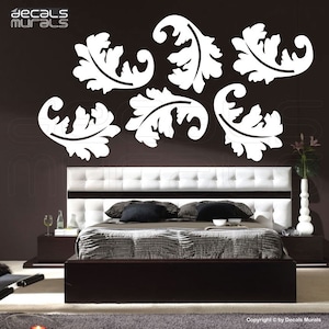Floral Leaf Wall Decals: Vinyl Art Stickers, Home Decor (Set of 6) Removable decals