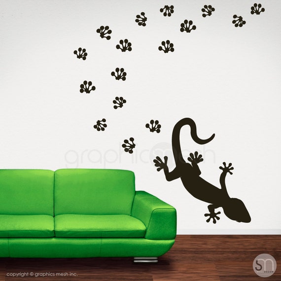 Wall Decals Gecko With Pawprints Removable Vinyl Stickers - Gecko Wall Decals Wall Decals Gecko With Pawprints Removable Vinyl Stickers - Gecko Wall Decals