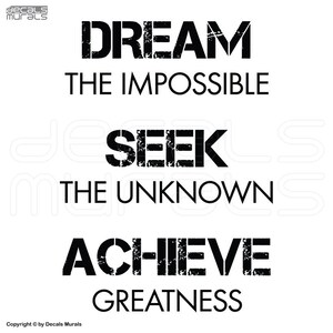Wall Decals DREAM SEEK ACHIEVE Vinyl Lettering Art Interior Decor by ...