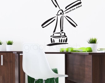 ABSTRACT HOLLAND WINDMILL wall decals - Imported from Holland quote - Interior decor