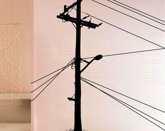 Electric Pole Wall Decal: Modern Vinyl Art Stickers, Removable Large decals