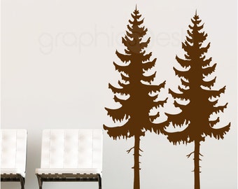 Wall decals TWO PINE TREES Large vinyl art interior decor - Modern design by GraphicsMesh