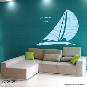 Muurstickers ZEILBOOT grote muur kunst stickers door Decals Murals 49x42