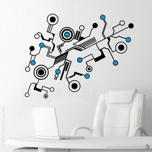 Wall decals MEDIUM TECH SHAPES Abstract circuit shaped vinyl art stickers interior decor (33x53 inches)