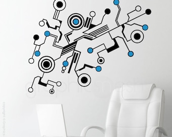 Wall decals MEDIUM TECH SHAPES Abstract circuit shaped vinyl art stickers interior decor (33x53 inches)