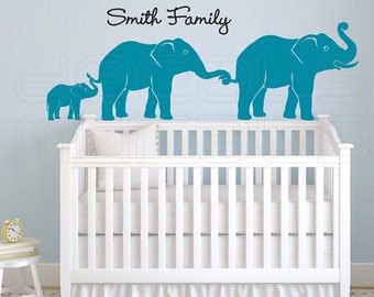 Wall decals  PERSONALIZED ELEPHANT FAMILY Vinyl art surface graphics interior decor by Decals Murals