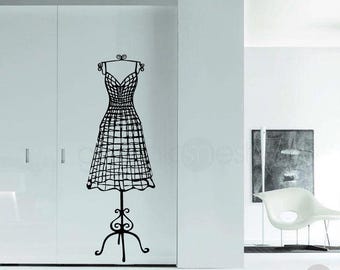 Pariser Kleid Form Wandtattoo | Mode Mannequin Wand Kunst | Boutique Studio Dekor | Minimalistischer Line Art Aufkleber | Schlafzimmer Büro