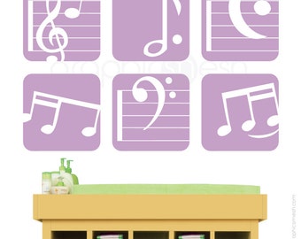 Wall decal MUSIC NOTES BOXED - Set of 6 - Decorating art stickers for children nursery kids by GraphicsMesh