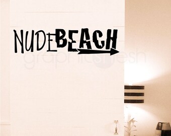 Wall decal NUDE BEACH SIGN with an arrow - Humor decor by GraphicsMesh