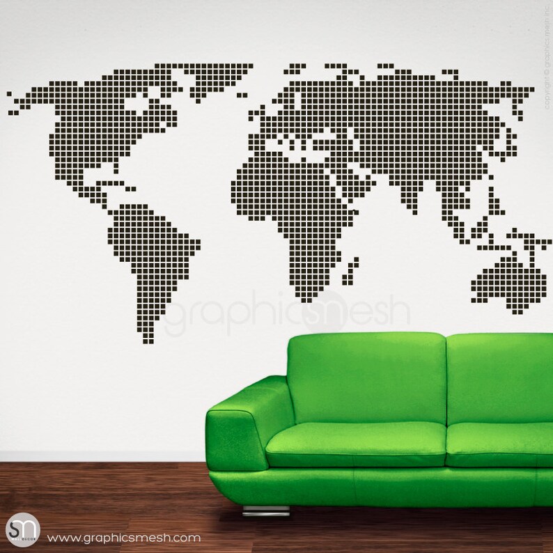 CHECKERED WORLD MAP wall decals Interior home and office decor image 3
