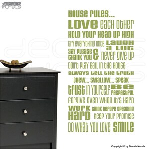 Wall decals HOUSE RULES Vinyl quote lettering surface graphics - Interior decor by Decals Murals (22x41)