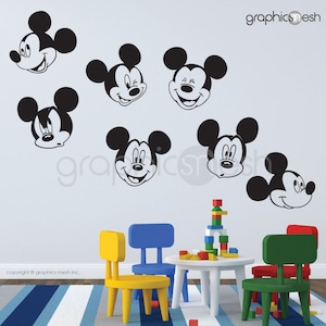 Wall Decals MICKEY MOUSE inspired 7 Various Faces Surface graphics for interior decor