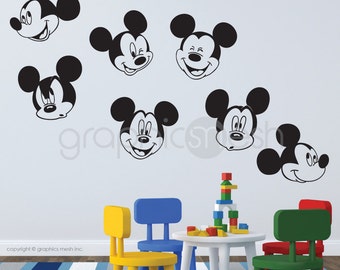 Wall Decals MICKEY MOUSE inspired 7 Various Faces Surface graphics for interior decor