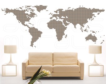 Wall decal Connected DOTS WORLD MAP Surface graphics interior decor by Decals Murals (45x115)