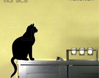 Wall decal SITTING CAT silhouette surface graphics interior decor by Decals Murals