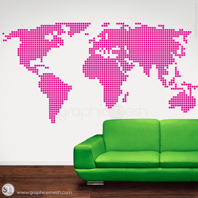 CHECKERED WORLD MAP wall decals Interior home and office decor image 4