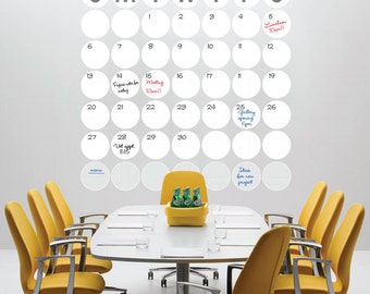 Dry erase POLKA DOTS MONTHLY Calendar - Wall decal office interior decor by Decals Murals